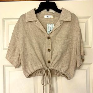 Mahina Linen Button Crop | S